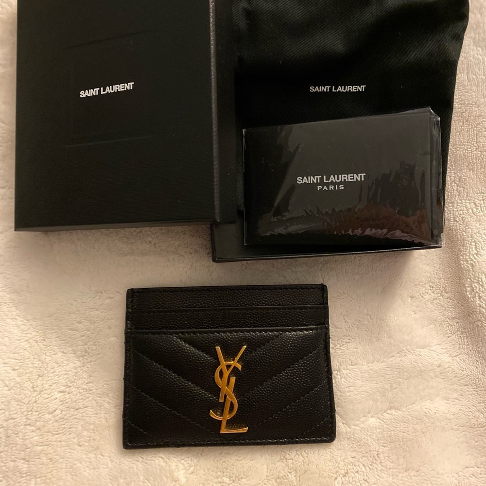 Saint Laurent YSL Black/Gold Monogram Card Holder